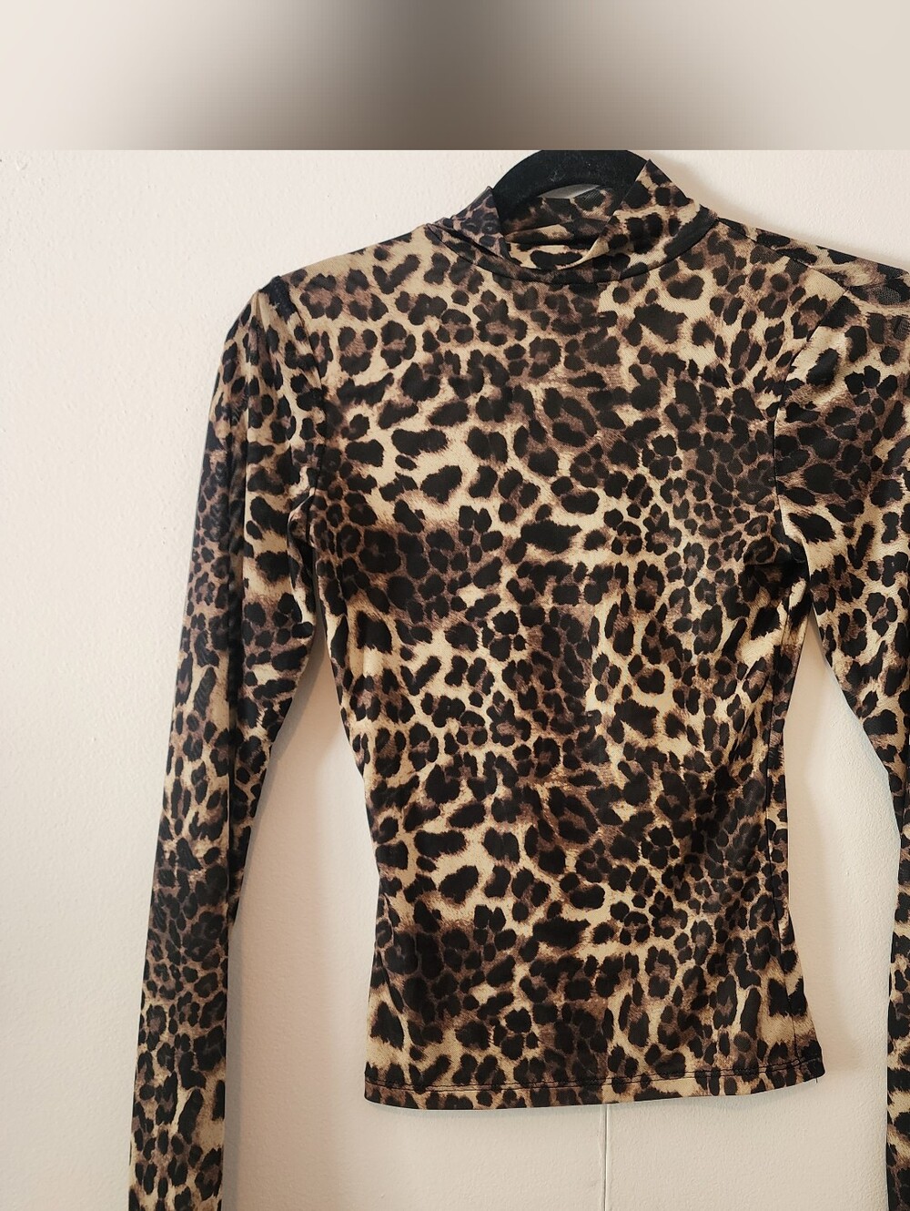 Leopard Print Long-Sleeve Mock Neck Top - Brown XXS